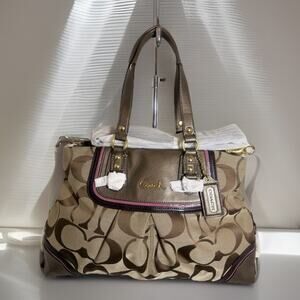 NWT Ultra Rare Coach F17446 Ashley Khaki Rose Multi Signature Satchel Metallic